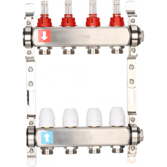 Коллектор регулируемый с расходомерами GAPPO G424.4 4-вых. x1"x3/4"