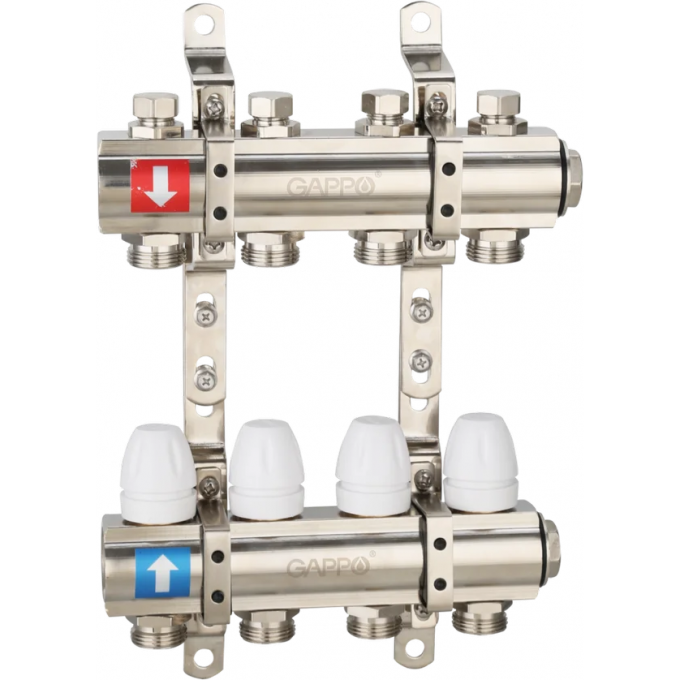 Коллектор регулируемый с запорными клапанами GAPPO 12-вых.x1"x3/4" G427.12