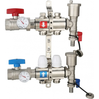 Коллектор регулируемый с запорными клапанами GAPPO G425.2 2-вых.x1"x3/4"
