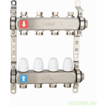 Коллектор регулируемый с запорными клапанами GAPPO G428.2 2-вых.x1"x3/4"
