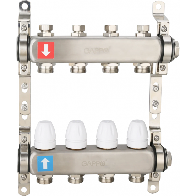 Коллектор регулируемый с запорными клапанами GAPPO 4-вых.x1"x3/4" G428.4