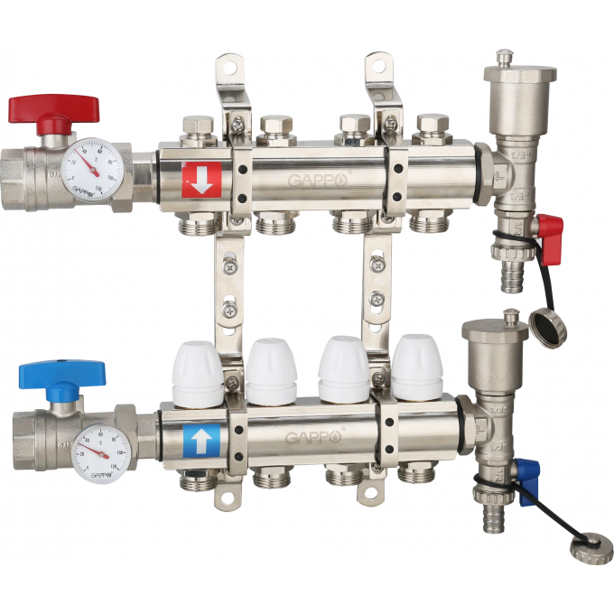 Коллектор регулируемый с запорными клапанами GAPPO 5-вых.x1"x3/4" G425.5