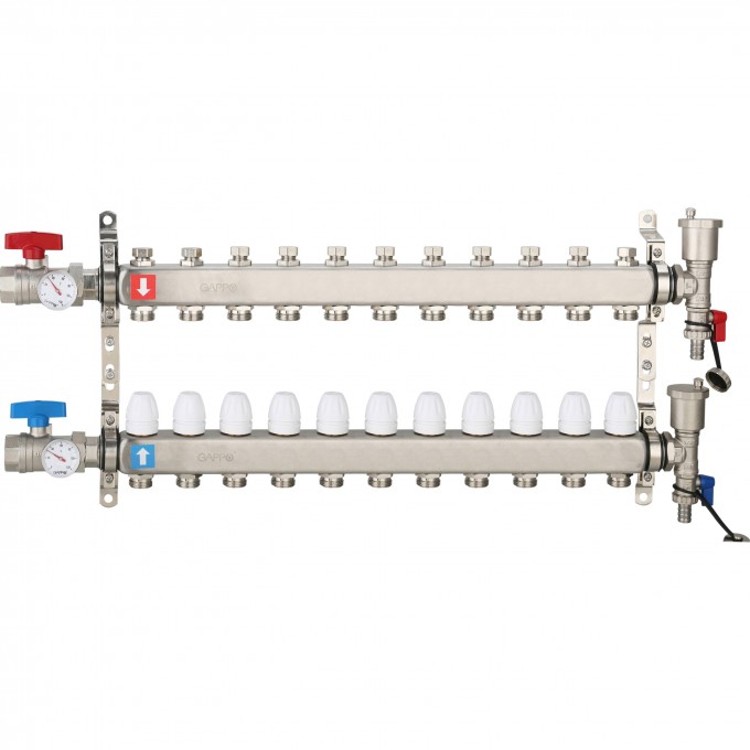 Коллектор регулируемый с запорными клапанами GAPPO 9-вых.x1"x3/4" G426.9